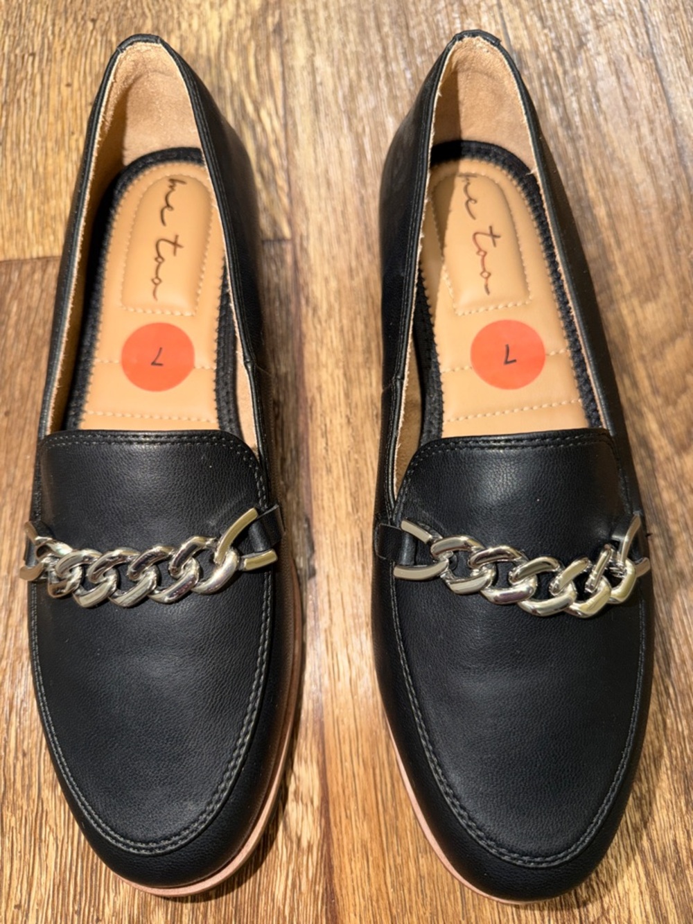 me too Black Chain-Trim Loafers